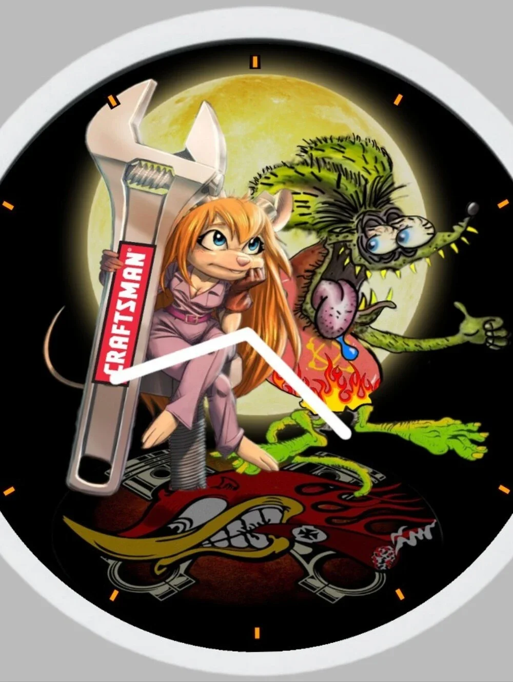 Craftsman Tools Rat And Blonde Mouse Girl Mechanic Art Clock